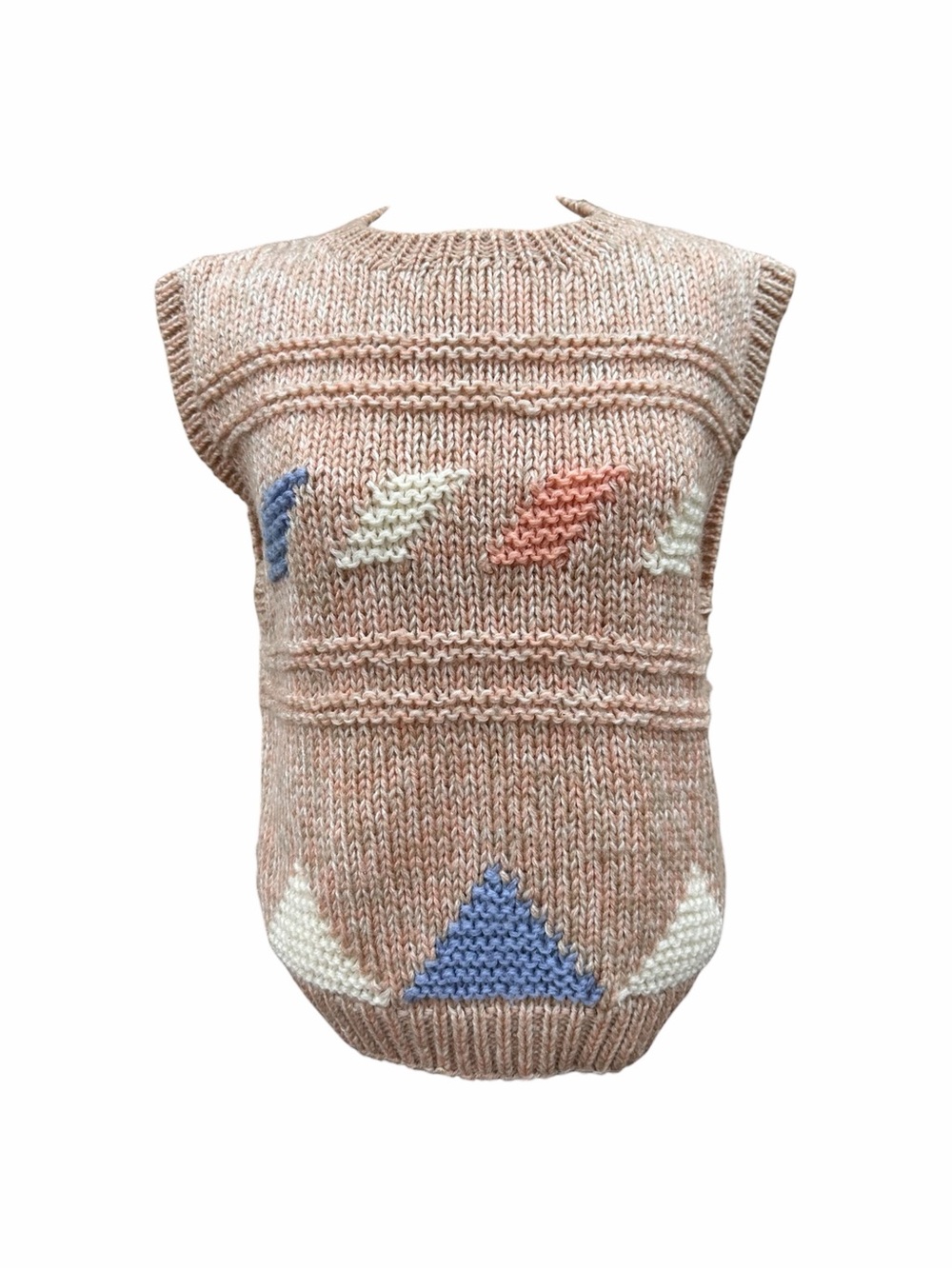 The Sweater Co. Vintage Tan Geometric Knit Sleeveless Sweater Vest Medium